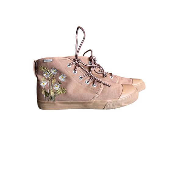 Bangs Unisex Tan Brown Boone Hightop Embroidered Daises Boho Festival Sneaker 8 - Picture 1 of 9